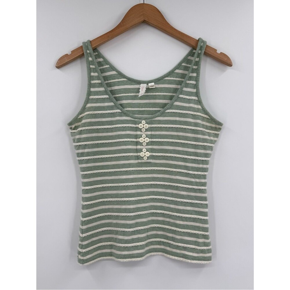 Anthropologie Elodie Striped Henley Tank | Sage / Ivory | Small - Picture 1 of 6